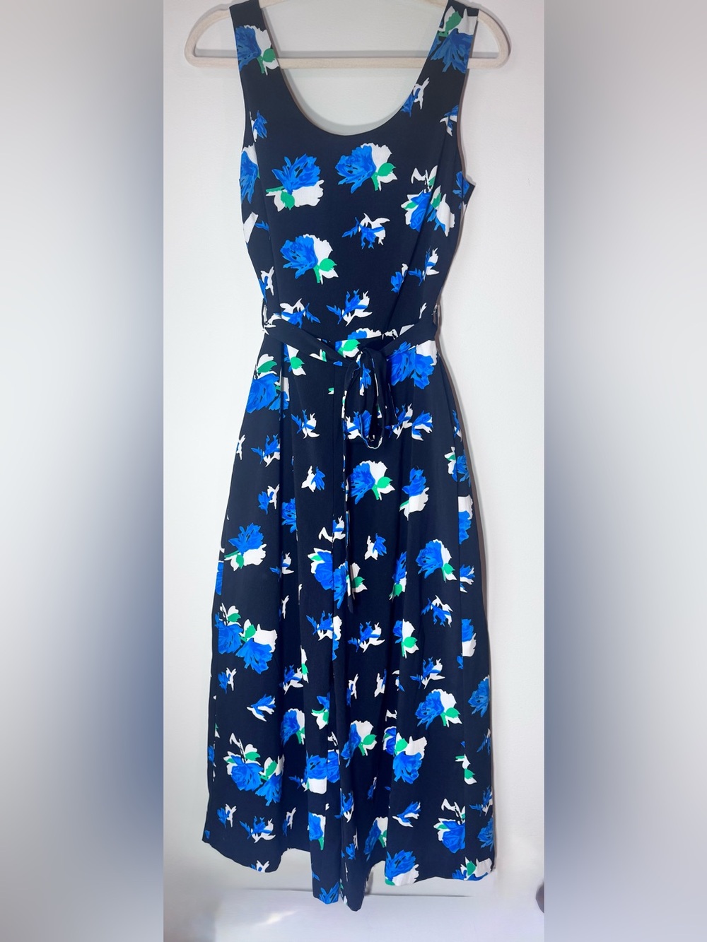 Tahari Black and royal blue Floral Tie-Waist maxi romper- jumpsuit